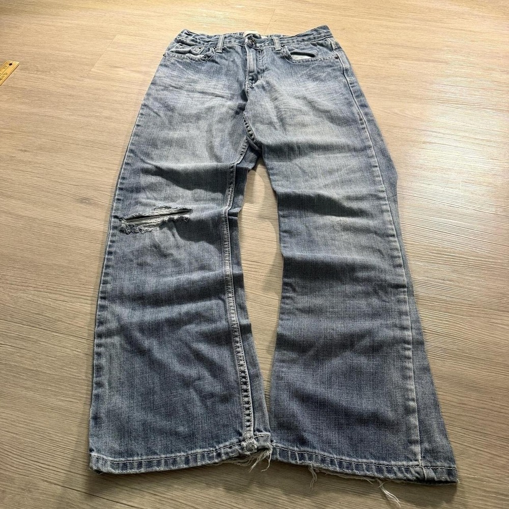 26x28 Women's Blue Distressed Faded Low Rise Bootcut Jeans Indie